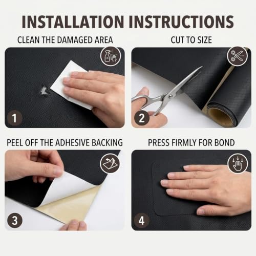 Qextce Perforated Leather Repair Patch Tape, Black, 17x100 Inch - color: Black, size: 17x100 inch