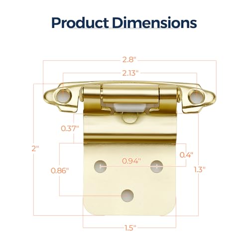 Satin Brass Gold Cabinet Hinges, 3/8 Inch Inset, 4 Pack(2Pairs) - color: Gold
