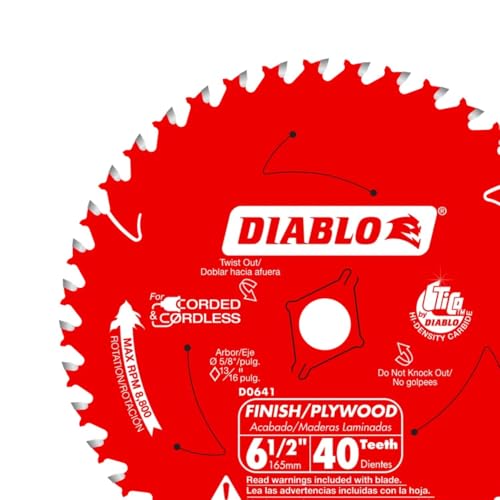 Diablo Finish Trim Saw Blade - 6-1/2" Dia, 40-Teeth, 5/8" Arbor - size: 6-1/2" Dia x 40T x 5/8" Arbor, style: Finish/Plywood