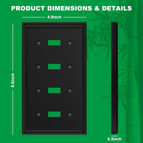 Matte Black Decorative Quad Toggle Light Switch Covers Wall Plate - size: 4 Toggle 1 Pack