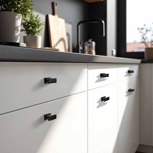 KNOBWELL 6 Pack Black Cabinet Knobs Solid Kitchen Drawer Dresser Knobs - color: Matte Black, size: Overall Length：1-1/2 inch（38mm）