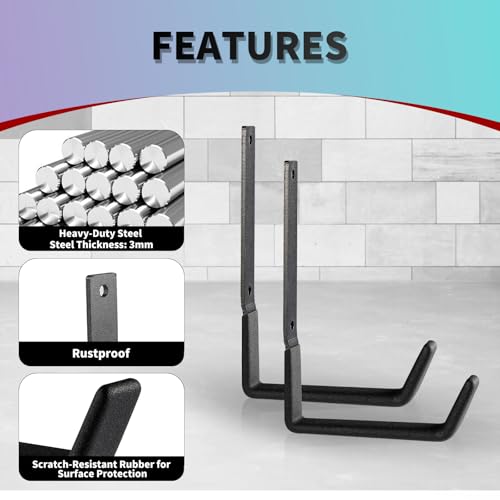 Heavy Duty Wall Hooks, Utility Hooks, Tool Organizer - Large Steel U Hooks for Garage & Garden, Hose Hanger (2 Pack) - size: Large