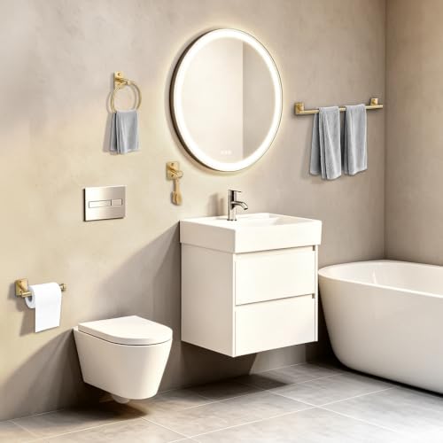 5 Pieces Bathroom Hardware Set Brushed Gold Towel Bar Set Stainless Steel Towel Racks for Bathroom Wall-Mounted 23.6 inch - color: Brushed Gold