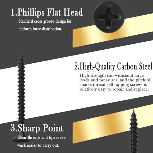#6 x 1-1/2" Fine Thread Drywall Screw with Phillips Bugle Head, Black Phosphate Coated, Sharp Point, High Strength Quick Self Self Tapping Screw for Drywall Sheetrock, Wood and More, 80Pcs - size: #6 x 1-1/2-Inch