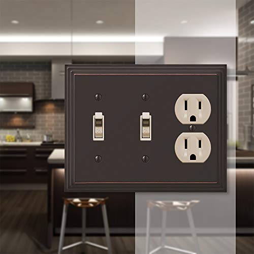 Amerelle Steps Double Toggle/Single Duplex Cast Metal Wallplate in Aged Bronze - color: Aged Bronze, size: 2 Toggle / 1 Duplex