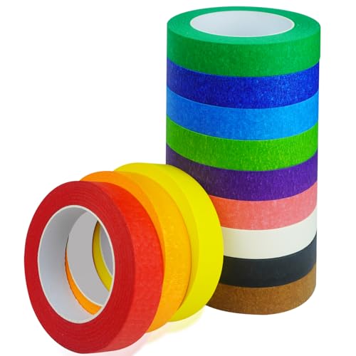 Colored Masking Tape, 1 Inch X 55 Yards X 12 Rolls, 600 Yards in Total.