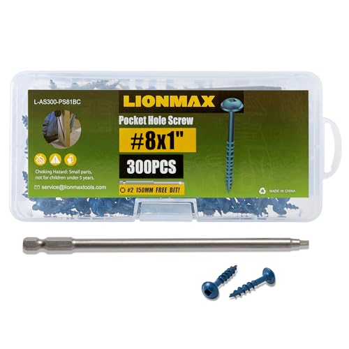 LIONMAX Pocket Hole Screws 1 Inch, 300 PCS Exterior #8 Pocket Screws - size: #8 x 1"