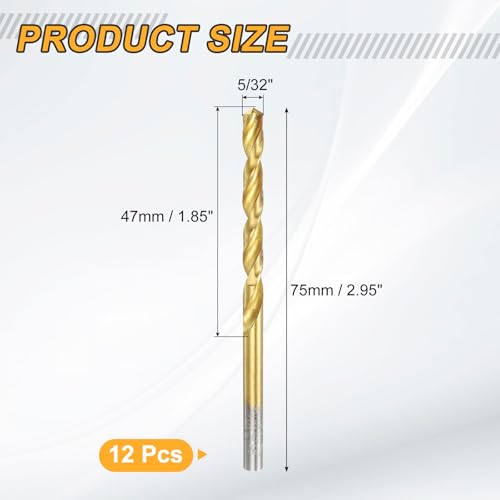 uxcell 12pcs Titanium Twist Drill Bit 5/32" Drilling Dia High Speed Steel Drills for Hardened Metal, Stainless Steel, Cast Iron, Wood, Plastic - size: 5/32 inch