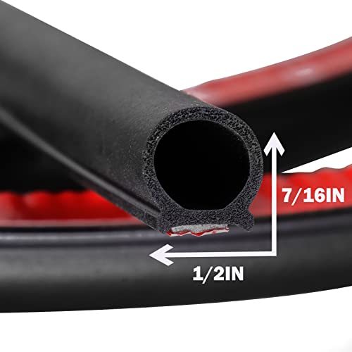 D-Shape Heavy Duty Weather Stripping 1/2"×7/16" Rubber Seal Weatherstrip Hollow with Bulb Door Gasket Strip(Self-Adhesive) for Automotive Truck RV Door Window Soundproof, 32FT | D-Shape Rubber Seal Weatherstrip(Self-Adhesive) Hollow with Bulb Door Gasket