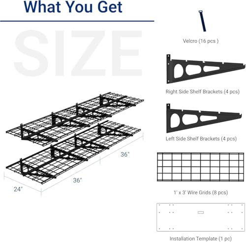 FLEXIMOUNTS 4-Pack 2x3ft Garage Shelving, 24"x72" Storage Shelves, Black - color: Black, size: 4 pack-2x3 ft