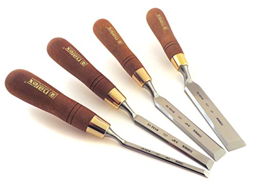 Narex Premium 4 pc Cranked Neck Chisel Set 1/4, 1/2, 3/4, and 1 Inch w/Hornbeam Handles 813307-813325