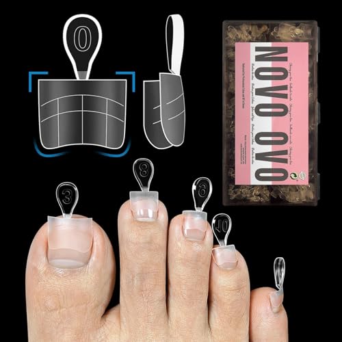 NOVO OVO Upgraded Flexible Half Cover Soft Gel Fake Toe Nail Tips with Auxiliary Line for Toenail Extension, Sharp Square Medium Wide for Men Women Acrylic pedicure in Salon x 15 Sizes 300 Pcs - color: Sharp Square Half Cover Medium