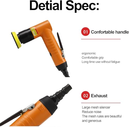 Mini Air Random Orbital Sander, 22000 RPM Pneumatic Polisher with 3 Pads - color: Orange
