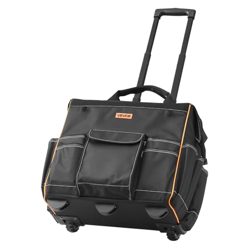 VEVOR 18" Rolling Tool Bag, 110lbs Load Capacity, 25Pockets Heavy Duty Roller Tool Bag w/Adjustable Telescoping Handle & Stable Base, Toolbag Organizers with Wheels for Electrician, Construction - style: Tool Bag