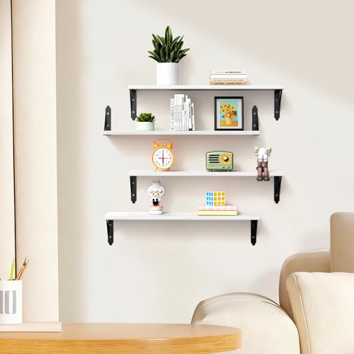 ROMGUAR CRAFT Wood Wall Floating Shelves Set of 4, 23.6" x 6" - White - color: White, size: 23.6" x 6"