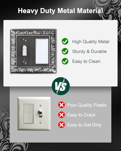 2-Pack Paisley Pattern Combo Toggle/Decorator Light Switch Cover Plate | Decorative Wall Outlet Cover Plate, Electrical Outlet Covers, Metal Wall Switch Plates and Outlet Covers, Antique Silver - color: Antique Silver, size: 1 Toggle/1 Decorator 2PK