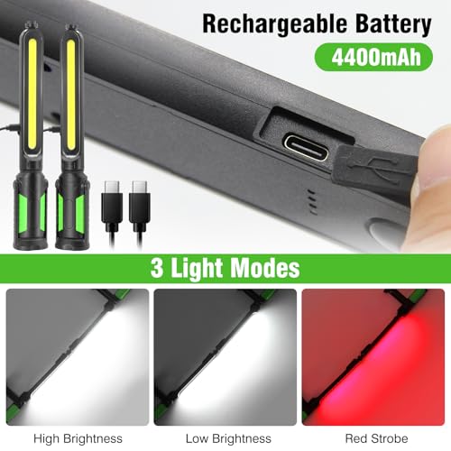 SYLSTAR Work Light for Mechanic, 2400LM LED, 4400mAh Rechargeable, Magnetic, Underhood Work Light with Hooks for Car Repairing/Inspection/Garage/Workshop/Emergency - color: Green