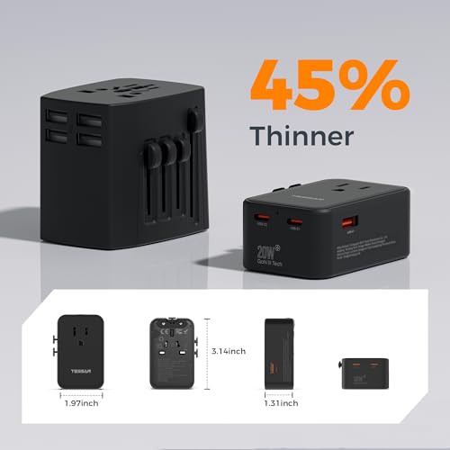 TESSAN 20W International Power Adapter, Black - color: Black