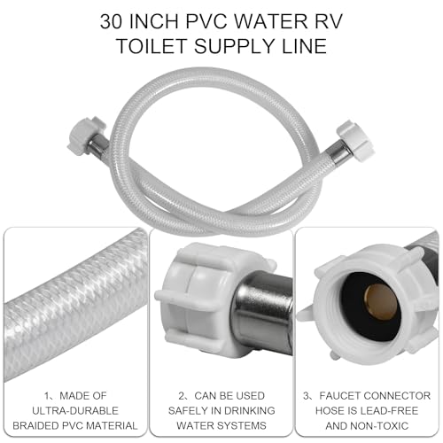30 Inch PVC Water RV Toilet Supply Line, Faucet Supply Pipe, Hose Connector