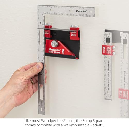 Woodpeckers Setup Square – Precision Stainless Steel Framing Square 4-in-1 Tool with Caliper Head, Stops & Rack-It Holder, Easy Shop Setup Gauge for Tool Settings, Metric – Made in USA - style: Metric