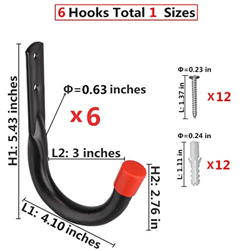 Heavy Duty Utility Garage Storage Hooks,Universal Wall Mount J Organizer Hangers for Hoses,Garden Tools,Cords,Cables,Toy Bag - size: 5.4 Inch x 4 Inch