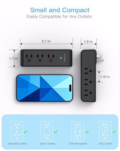 Surge Protector Outlet Extender Rotating Plug, 9 AC Multi Plug Outlet,Black - color: Black, size: 9AC, 1 Pack