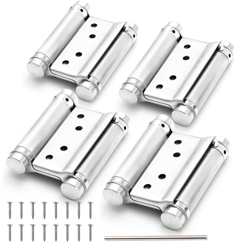 KOLET Double Action Door Hinges, 3 Inches, Brushed Nickel, 4 Pack - color: Silver, size: 3 Inch