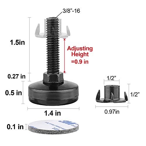 Anwenk Furniture Levelers Heavy Duty Furniture Leveling Feet Adjustable Leg Levelers for Cabinets Sofa Tables Chairs Raiser, Support 1320LBs, T- Nut Kit 3/8”-16 Thread, Large Base - 4 Pack,Black - color: Black 4-pack
