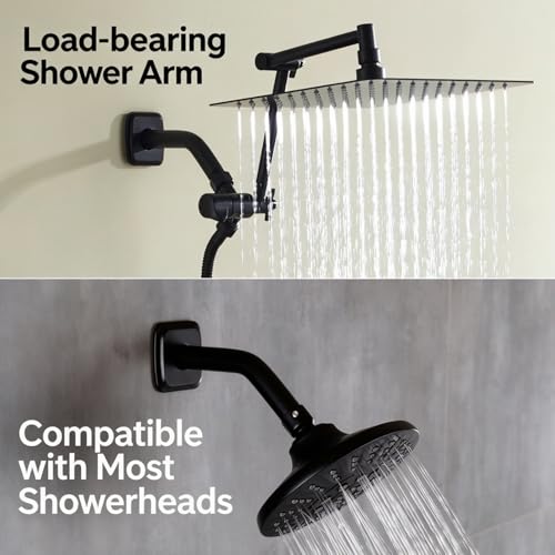 TRUSTMI 6-Inch Angled Shower Arm with Flange, Solid Stainless Steel, Wall Mounted Replacement Extension Tube for Fixed Shower Head, Matte Black - color: Matte Black