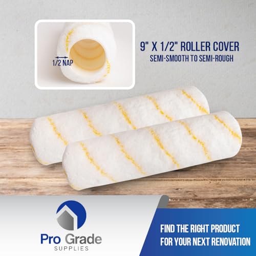 Pro Grade Paint Roller Covers, 9 Inch, 1/2 Inch Microfiber Nap, 5 Pack