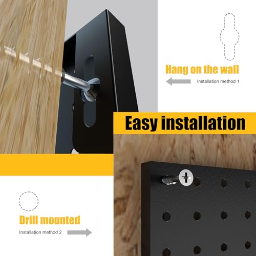 Spampur Peg Board, 6 Pack Metal Pegboard Panels with 50 Hooks - color: Black, size: 16x12"- 6 Pcs