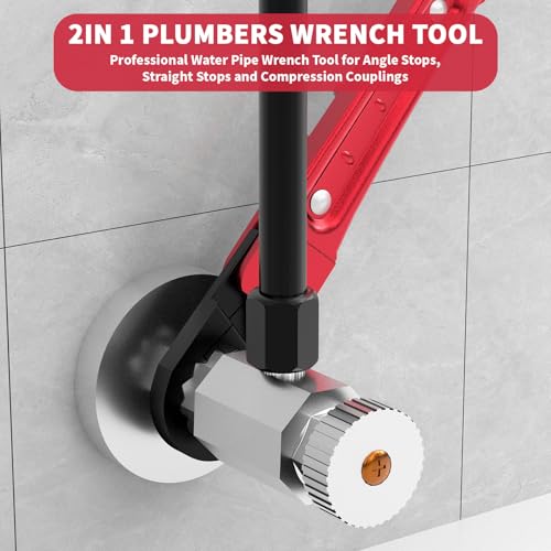 Angle Stop Wrench Kit, 3-Piece Plumbing Tool Set with Compression Sleeve Puller & 4-Way Sillcock Key, 15/16" & 5/8" Plumber Wrench for 3/8" & 1/2" Angle Stop Valves, Tight Spaces - color: Red