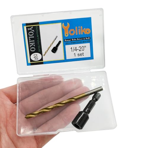 2 Pcs Hanger Bolt Driver and Drill, Alloy-Steel Driver with HSS Twist Drill for 1/4"-20 Double Headed Wood Screws Fully All Threaded Rod,Threaded Insert Hexagon Head Drivers and Drills Bits - size: Driver&Drill 1/4"