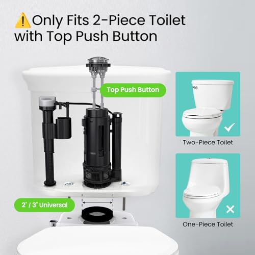 R&T Universal Dual Flush Valve for 2-piece Toilet with Top Push Button Toilet Repair Kit Inside Tank Compatible with 3-Inch and 2-Inch Toilet Drain Outlet A2422U - color: 3-lnch Drain Outlet(Add 2" Converter）