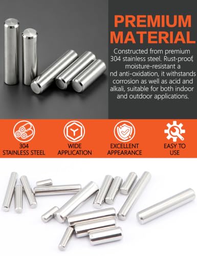 Dowel Pin Kit 304 Stainless Steel 700 Pcs 42 Sizes M2-M8 W/ Case - size: 42 Kinds