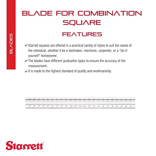 Starrett Blade Only for Combination Squares, Sets & Bevel Protractors, 24"L - size: 24", style: 4R Graduation