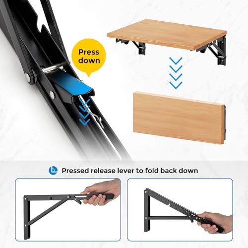 Matte Black Folding Shelf Brackets, 20 Inch, 4 Pack - size: 20 Inch