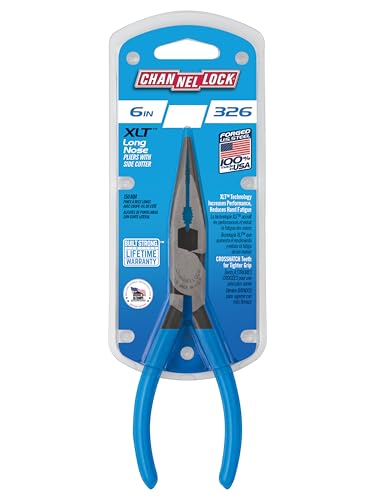 Channellock Needle-Nose Pliers 326 - Long Nose with Side Cutter, Channel Lock Pliers - 6 in - size: 6 Inch Long Nose with Side Cutter