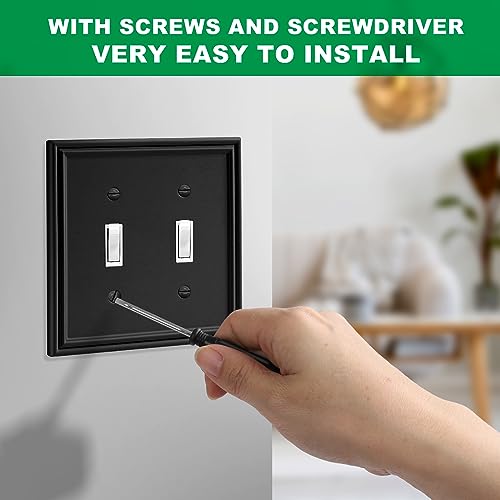 Black Modern Decorative Double Toggle Light Switch Cover Plate - size: 2 Gang Double Toggle