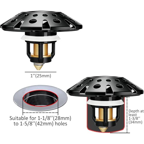 AzWzz Bathroom Sink Drain Strainer, 3 in 1 Pop Up Bathroom Sink Stopper - color: Matte Black