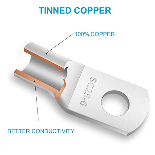 132PCS 4 6 8 10 Gauge Copper Lugs,Battery Cable Lugs,Wire Connectors - color: 4-10AWG(Tinned Copper)
