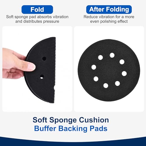 4Pcs 5 Inch Interface Pads, 8 Hole Foam Sanding Pads