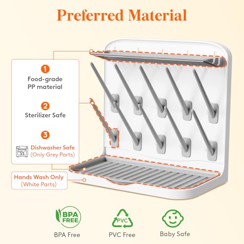 Lifewit 10-Hooks Baby Bottle Drying Rack for Countertop, BPA Free - size: Medium-10 Hooks