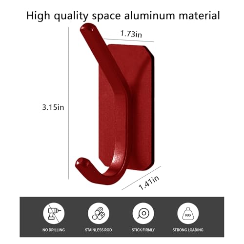 Paoli Heavy Duty Adhesive Wall Hooks, 30 lb Max Load Waterproof Hooks for Bathroom Towels Coats Bags, No Drill Damage-Free for Renters Apartment Dorm, Matte Red, 4 Pack - color: Red
