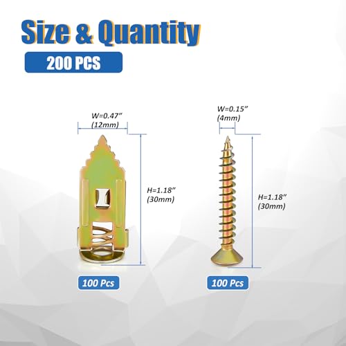 200Pcs Self Drilling Drywall Anchors Heavy Duty Metal 66LB - size: 200Pcs 12*30