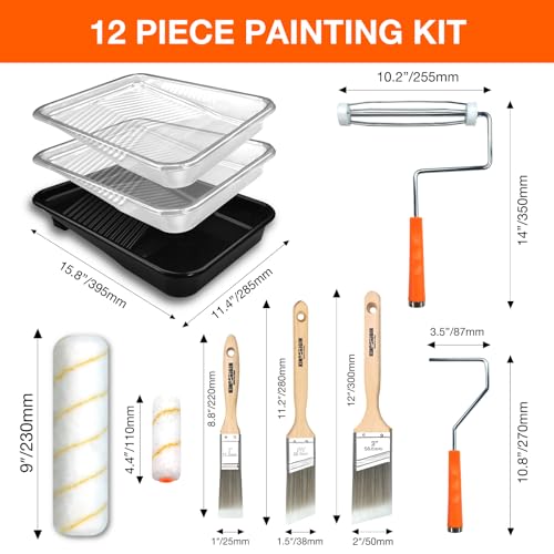 12 Pack Paint Tray Set with Liner, Paint Brush, 9" Paint Roller - color: 12 Pack, 9" Paint Trays