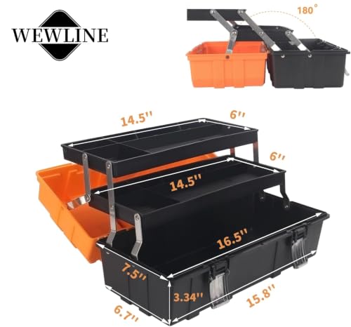 WEWLINE 16.5-Inch Tool Box Organizer 3-Layer Multiplication Plastic Storage Toolbox with Portable Handle Perfect for Home Office Car Trunk Fishing - style: Style 3