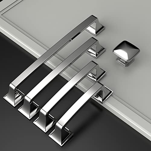 Amerdeco 10 Pack Polished Chrome 3-3/4 Inch(96mm) Hole Centers Kitchen Cabinet Pulls Hardware Kitchen Handles for Cabinets Cupboard Handles Drawer Pulls - color: Polished Chrome, size: 3.75" hole center