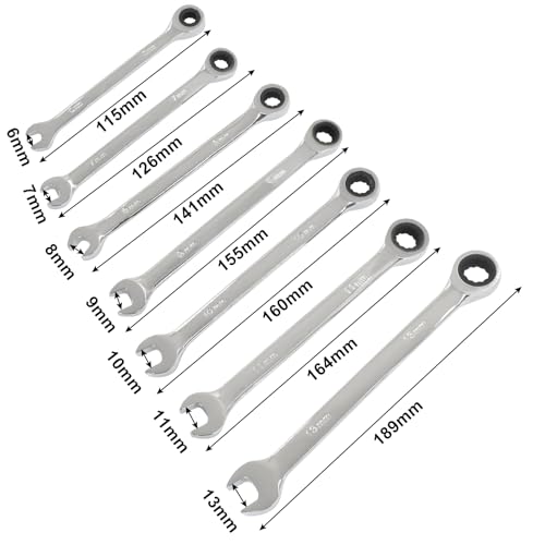 7 Pcs Metric Ratchet Wrench Set, 6/7/8/9/10/11/13mm 72-Tooth - size: 6 mm, 7 mm, 8 mm, 9 mm, 10 mm, 11 mm, 13 mm set