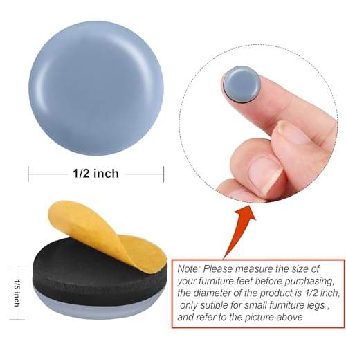 24 Pcs Chair Sliders 1/2"Half Inch Small Furniture Sliders for Carpet Round - size: 1/2 Inch Round